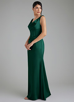 Azazie Spencer Bridesmaid Dresses Emerald Mermaid Pleated Stretch Satin Dress image4