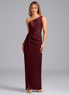 Azazie Naria Bridesmaid Dresses Cabernet Sheath One Shoulder Stretch Satin Dress image1