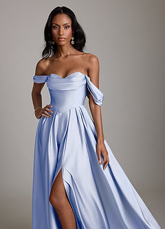 Azazie Loisa Abiti da Damigella Abito A-Line in Raso Elasticizzato a Spalla Scoperta Ghiaccio image5