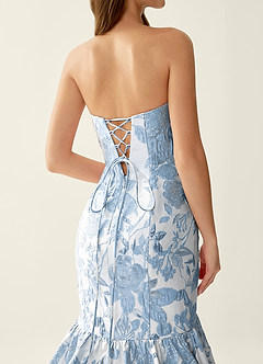 Jacinta Blue Floral Jacquard wrap Mermaid Prom Dress image6