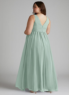 Azazie Yetta Maternity Bridesmaid Dresses A-Line V-Neck Gathered Chiffon Floor-Length Dress image11