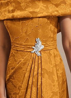 Azazie Branford Mother of the Bride Dresses Butterscotch A-Line Pleated Floral Burnout Dress image6