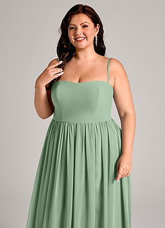 Azazie Calianna Robes de demoiselle d'honneur Robe Trapèze Convertible en Mousseline de soie Épaule décolletée Matcha image11