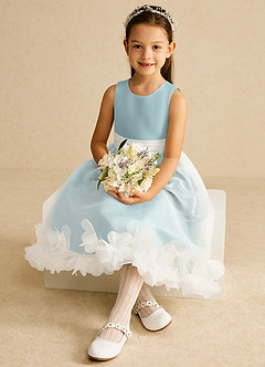 Azazie Stardust Blumenmädchenkleider A-Linie ärmellos Organza Kleid Nebel image2