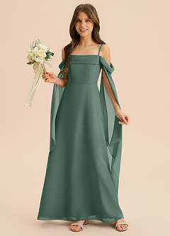 Azazie Moana Junior Linia A Pofałdowany Szyfon Długość podłogi Młodsza druhna Sukienka image4