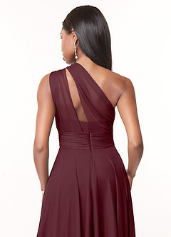 Azazie Charlize Bridesmaid Dresses Cabernet A-Line One Shoulder Mesh Dress image4
