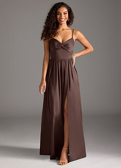 Azazie Zeya Bridesmaid Dresses Ganache A-Line Pleated Stretch Satin Dress image8