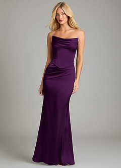 Azazie Sorrel Bridesmaid Dresses Grape Mermaid Strapless Stretch Satin Convertible Dress image5