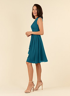 Azazie Theron Mother of the Bride Dresses Ink Blue A-Line V-Neck Pleated Chiffon Dress image3