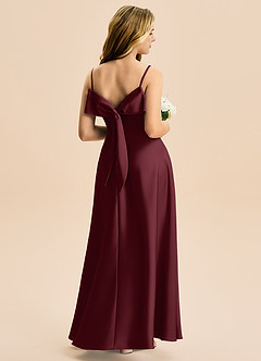 Azazie Isolde Junior Vestido de Cabernet de Satén Elástico de Corte en A con Plisado image1