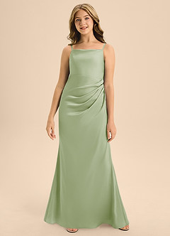 Azazie Renna Junior Dusty Sage A-Line Pleated Stretch Satin Dress image4