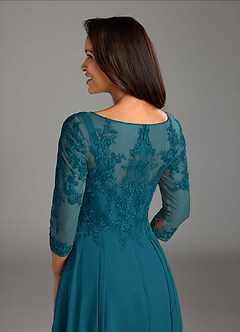 Azazie Marge At-home Try On Dresses Ink Blue A-Line Scoop Lace Chiffon Dress image4
