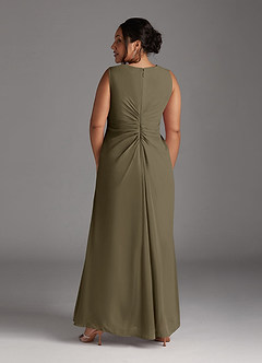 Azazie Manuella vestidos de madre de la novia Vestido de Verde Sauce de Gasa de Corte En A con Cuello en V plisado image14