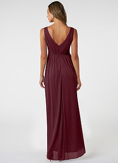Azazie Tanicia Bridesmaid Dresses Cabernet A-Line V-Neck Pleated Mesh Dress image2