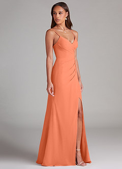 Azazie Maci Bridesmaid Dresses Sunset Sheath Pleated Chiffon Dress image4