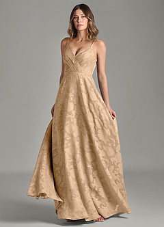 Azazie Amani 신부 들러리 드레스 A라인 주름진 플로럴 번아웃 바닥 길이 드레스 image4