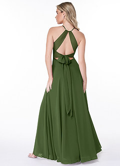 Azazie Evalleen Brautjungfernkleider A-Linie Plissee Chiffon Kleid Olivgrün image4