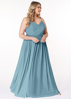 Azazie Cora Bridesmaid Dresses Moody Blue A-Line Pleated Chiffon Dress image9