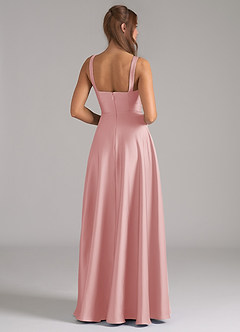 Azazie Shaude Bridesmaid Dresses Powder Pink A-Line Pleated Stretch Satin Dress image6