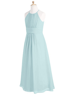Azazie Bonnie Junior Sea Glass A-Line Pleated Chiffon Dress image7