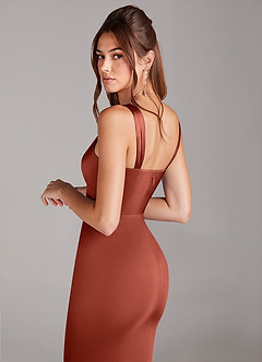 Azazie Denice Robes de demoiselle d'honneur Robe Fourreau en Satin extensible Plissée Terracotta image5