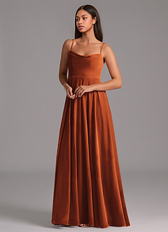 Azazie Elle Bridesmaid Dresses Burnt Orange A-Line with Pockets Velvet Dress image5