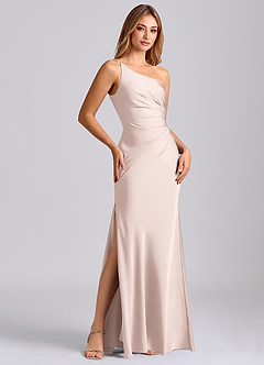 Azazie Marseli 신부 들러리 드레스 인어 한쪽 어깨 스트레치 새틴 바닥 길이 드레스 image4