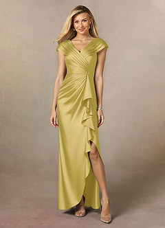 Azazie Anderson Mother of the Bride Dresses Canary A-Line Pleated Stretch Satin Dress image1
