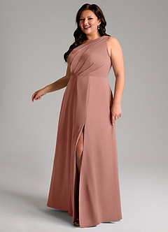Azazie Phaedra Bridesmaid Dresses Cedar Rose A-Line One Shoulder Chiffon Dress image14