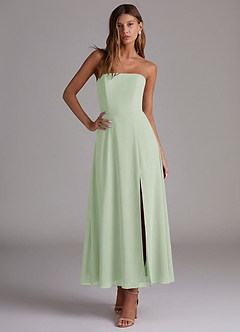 Azazie Wren Abiti da Damigella Abito A-Line in Chiffon Senza Cinturino Verde Salvia image5