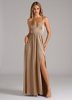 Azazie Aaida Brautjungfernkleider A-Linie Korsett Stretch-Satin Kleid Taupe image1