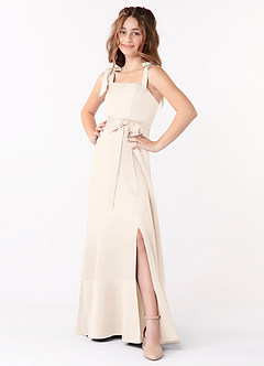 Azazie Barbara Junior Robe Trapèze en Mat Satiné Arc Albâtre Blanc image1