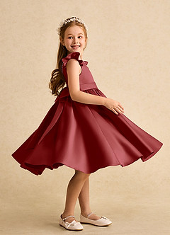 Azazie Dumpling Flower Girl Dresses Rust A-Line Bow Matte Satin Dress image5