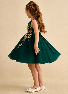 Azazie Prima vestidos de niña de las flores Vestido de Pino de Tul de Corte En A con Lazo image4
