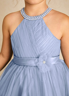 Azazie Honey Flower Girl Dresses Ice A-Line Beaded Matte Satin Dress image6