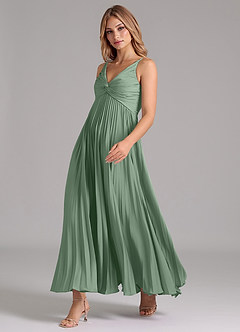 Azazie Raychelle Brautjungfernkleider A-Linie Plissee Stretch-Satin Kleid Matcha image6