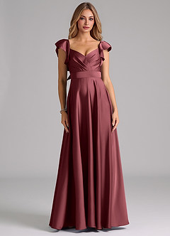 Azazie Leilani Bridesmaid Dresses Merlot A-Line Ruched Stretch Satin Dress image3