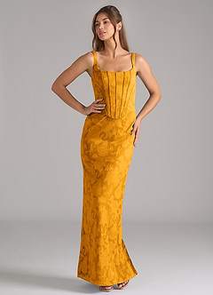 Azazie Kenna Bridesmaid Dresses Butterscotch Sheath Side Slit Floral Burnout Dress image5