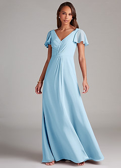 Azazie Soren Bridesmaid Dresses Sky Blue A-Line Ruched Chiffon Dress image3