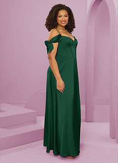 Barbie ♥ Azazie Brautjungfernkleider A-Linie Schulterfrei Stretch-Satin Kleid Dunkelgrün image12