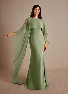 Azazie Milfred At-home Try On Dresses Dusty Blue Sheath Boatneck Stretch Satin Dress image4