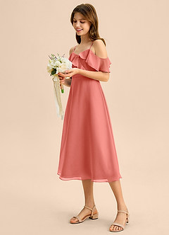 Azazie Kamilla Junior A-Linie Schulterfrei Chiffon Kleid Lachsrosa image3