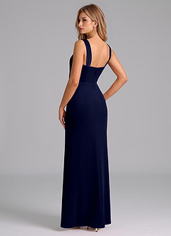 Azazie Denice Bridesmaid Dresses Dark Navy Sheath Pleated Velvet Dress image2