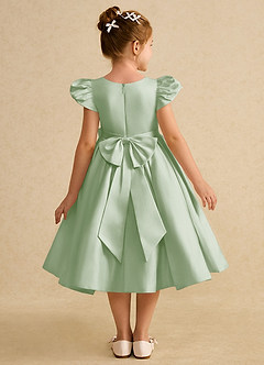 Azazie Pearl Flower Girl Dresses Dusty Sage Ball-Gown Pleated Matte Satin Dress image2