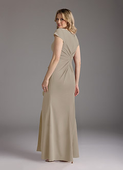 Azazie Tana Kleider für die Brautmutter Meerjungfrau-Linie V-Hals Gefaltet Stretch-Krepp Kleid Taupe image2