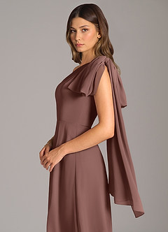Azazie Tella Bridesmaid Dresses Espresso A-Line One Shoulder Chiffon Dress image8