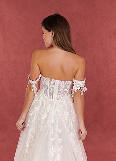 Azazie Evergarden Wedding Dresses Diamond White Champagne A-Line Sequins Tulle Dress image12