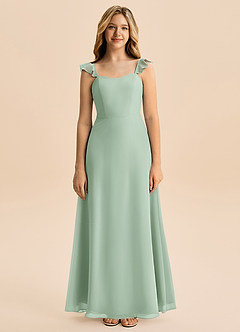 Azazie Mavie Junior Abito A-Line in Chiffon Increspato Agave image4