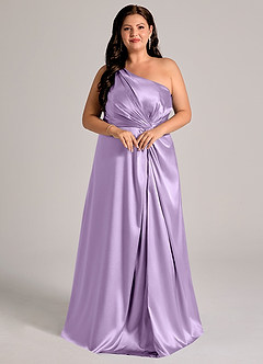Azazie Brooke Bridesmaid Dresses Lilac A-Line One Shoulder Metallic Satin Dress image11