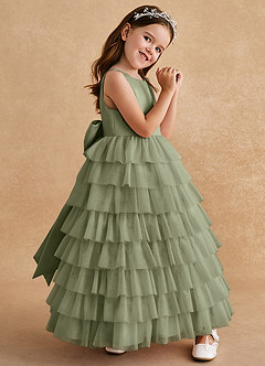 Azazie Twinkle Toes vestidos de niña de las flores Vestido de Pistacho de Tul de Corte En A con Lazo image3